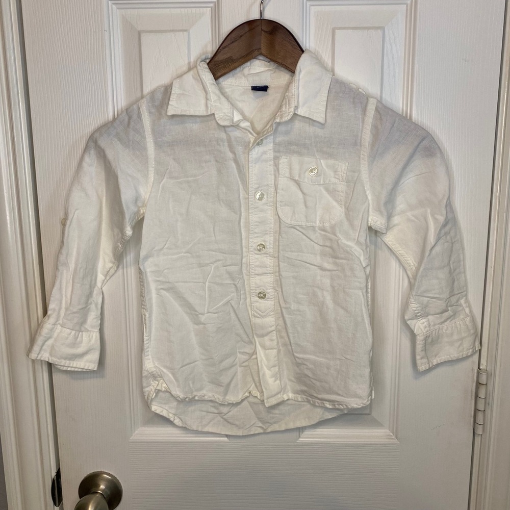 BabyGap Toddler Boys White Linen Blend Long Sleeve Button Down Shirt Size 5‎